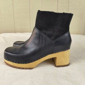 MIA CLOGS Bootie Ankle Boot Black Shearling Lined Square Toe